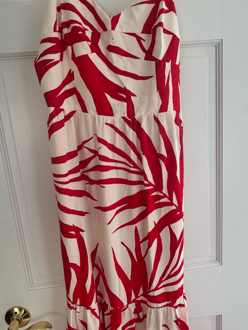 Adrianna Papell Red and White Tropical-Print Maxi Dress